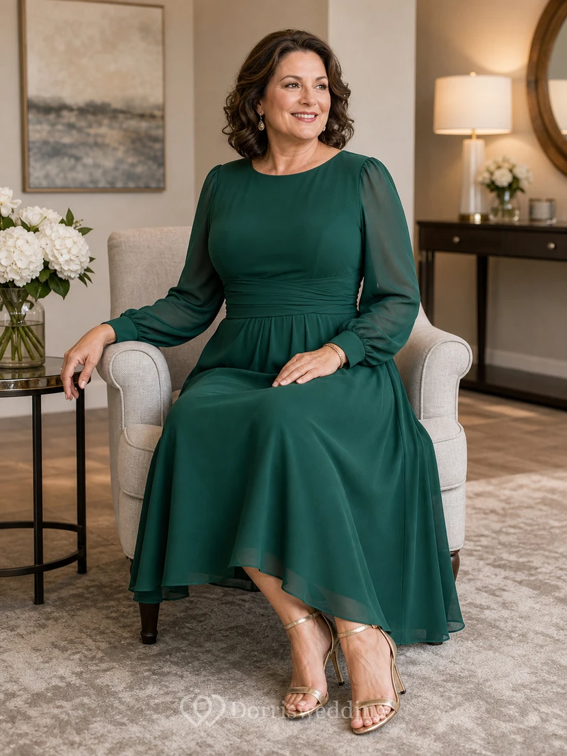 Bateau Long Sleeve Chiffon Midi Dress view 6