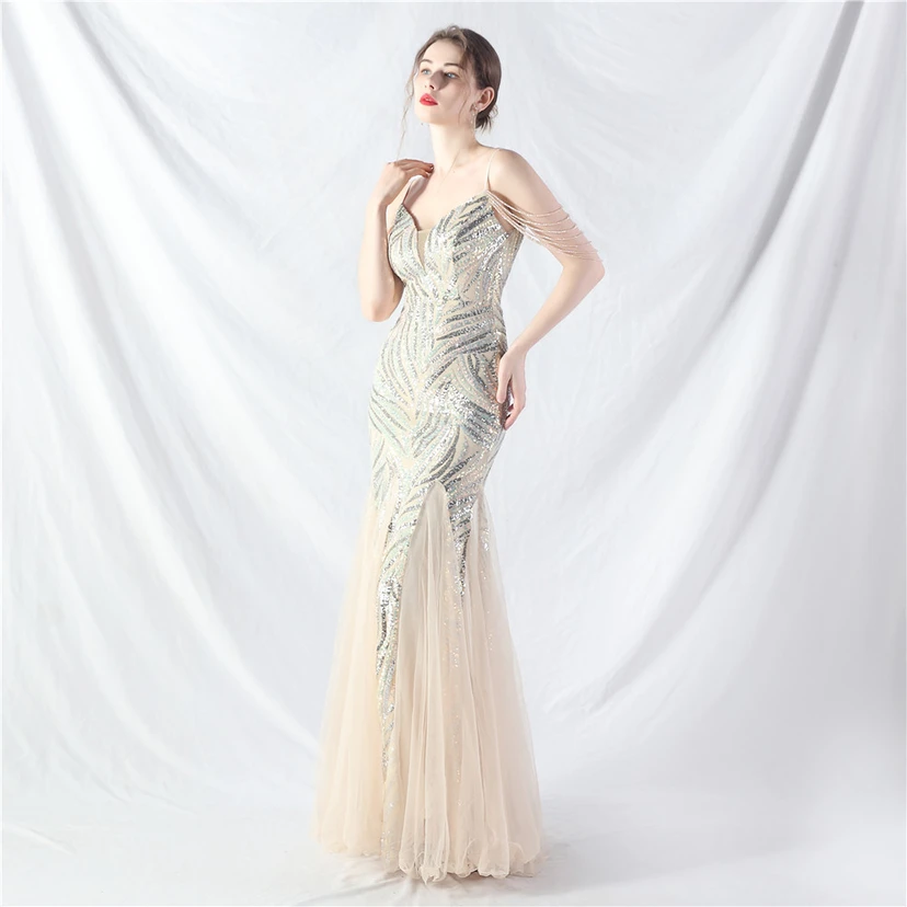 Layered Beads Spliced ​​Mesh High-End Evening Dress view 26