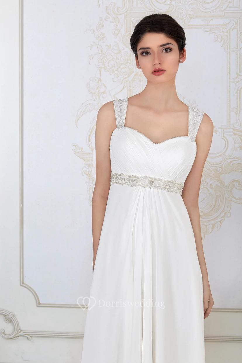 Etuikleid aus Chiffon, langes Empire-Kleid mit Raffungen, ärmellos und trägerlos, mit Taillenschmuck view 4