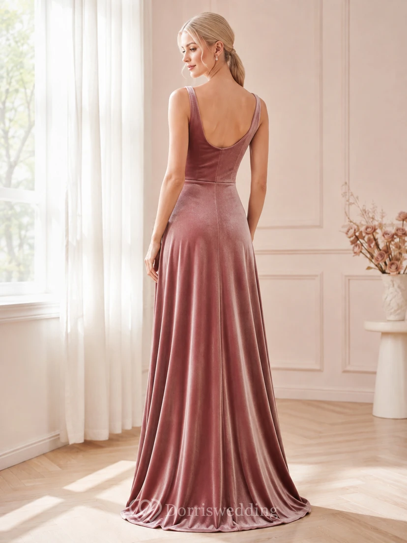 Vintage Mauve Cowl-Neck Strappy Velvet A-Line Floor-Length Formal Evening Dress view 2