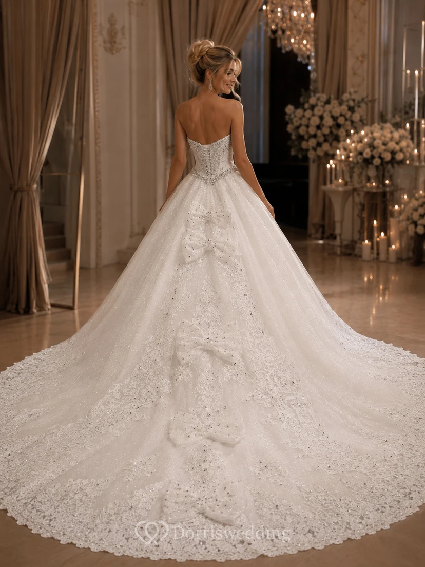Luxurious Sweetheart Ball Gown Wedding Dress Crystal Beadings Long Train view 3