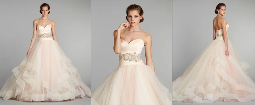 Delicate Satin Bodice Tulle Ball Gown With Floral Jewel Embellished Waist view 2
