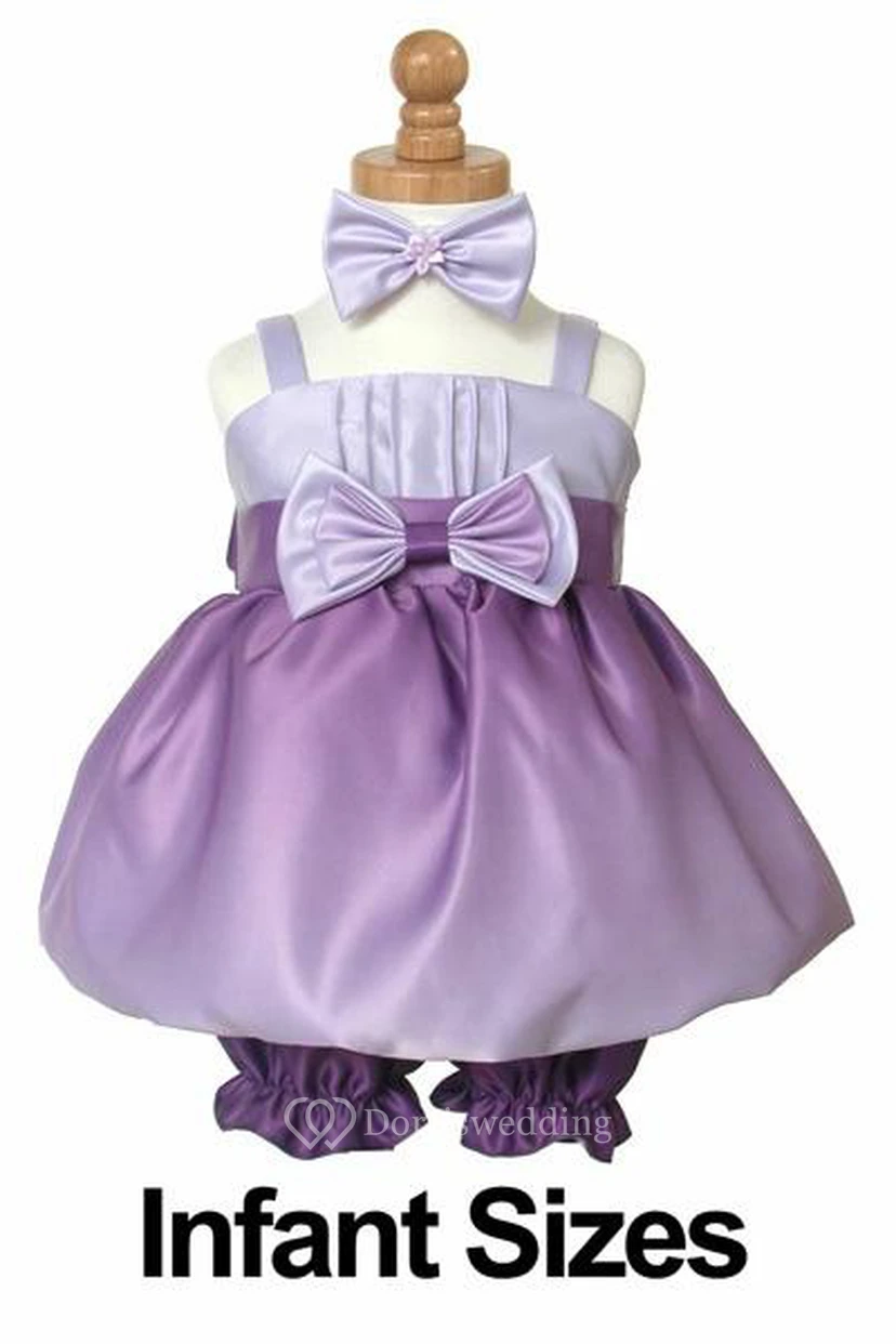 Knee-Length Bowed Satin Flower Girl Dress With Split view 3