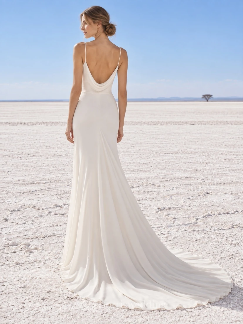 Vestido de novia sencillo de gasa con escote drapeado, tirantes finos y espalda drapeada. view 2