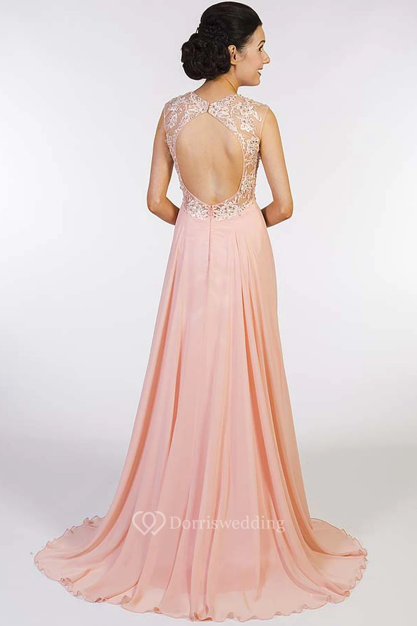 A-Line Sleeveless Beaded High-Neck Floor-Length Chiffon Prom Dress view 2