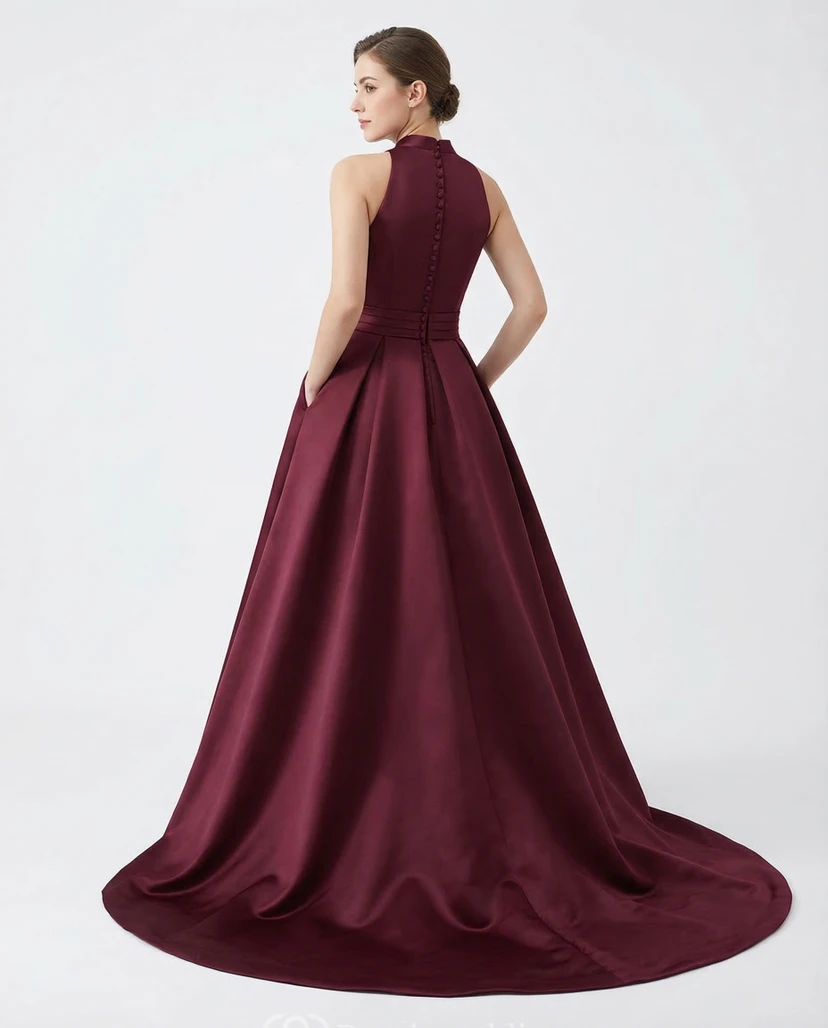 Robe de bal en satin froncé avec traîne. view 2