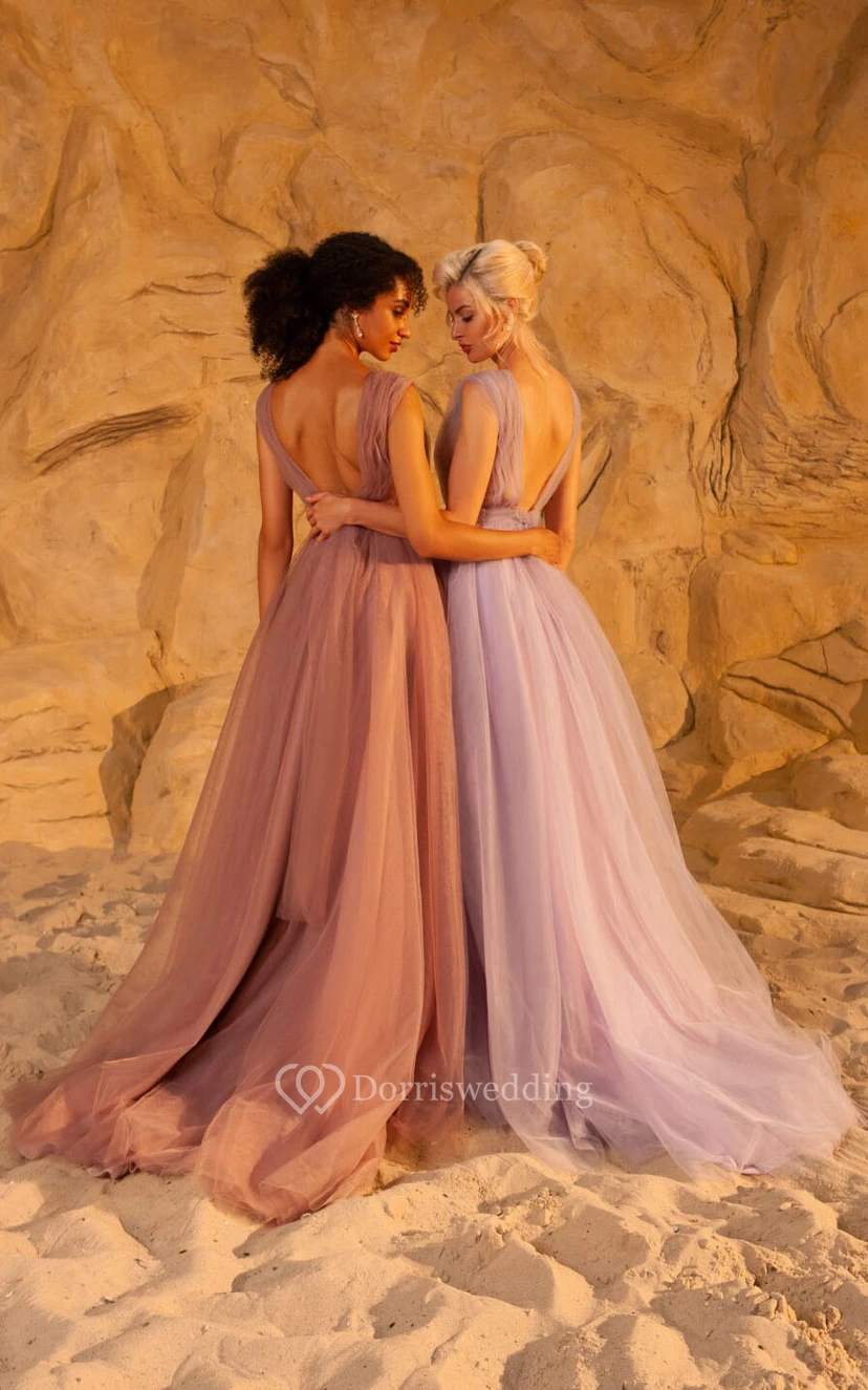 Chiffon-Abendkleid in Empire-Linie mit tiefem Ausschnitt, Falten, Schleife und tiefem V-Ausschnitt am Rücken view 5