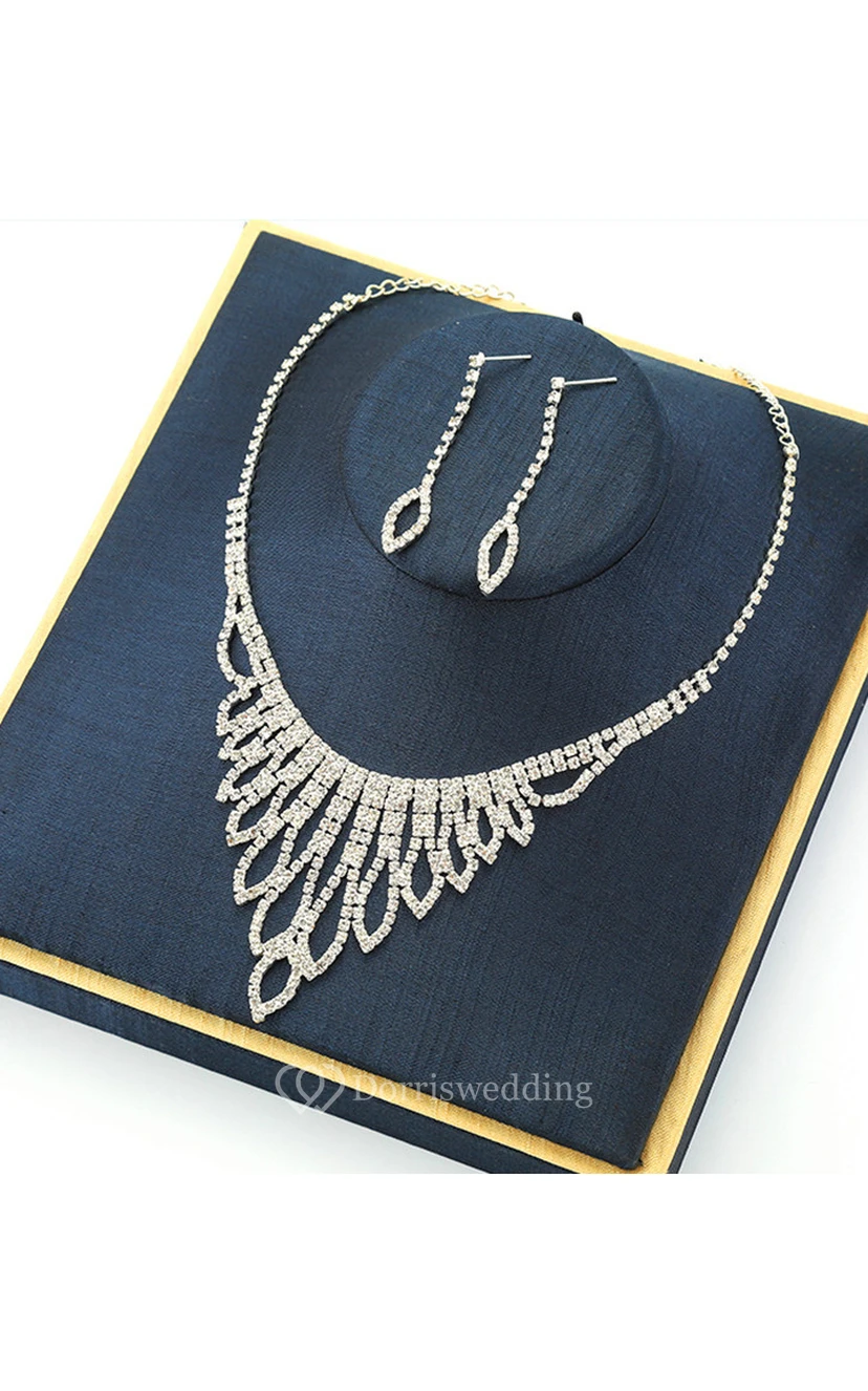 Fabulous Bridal and Gala Rhinestone Necklace and Earrings Jewelry Set view 3