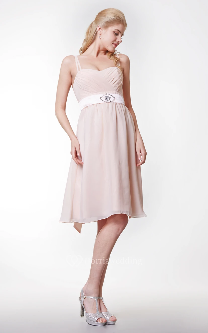 Cute Knee Length Spaghetti Straps Chiffon A-line Dress With Bow view 4