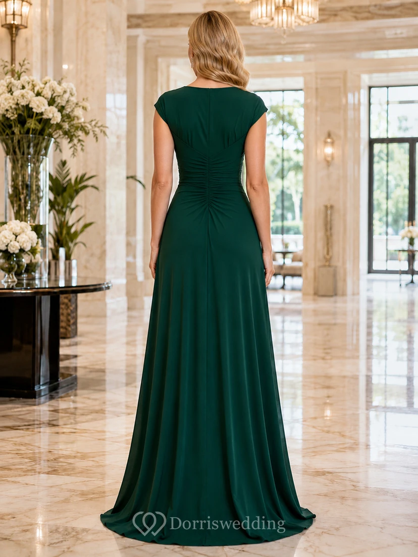 Emerald V-Neck Ruched Waist Chiffon Formal Dress view 2