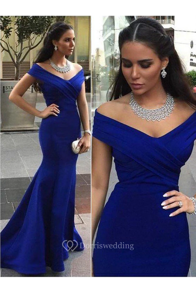Mermaid Trumpet Satin Off-the-shoulder Short Sleeve Zipper Dress view 11