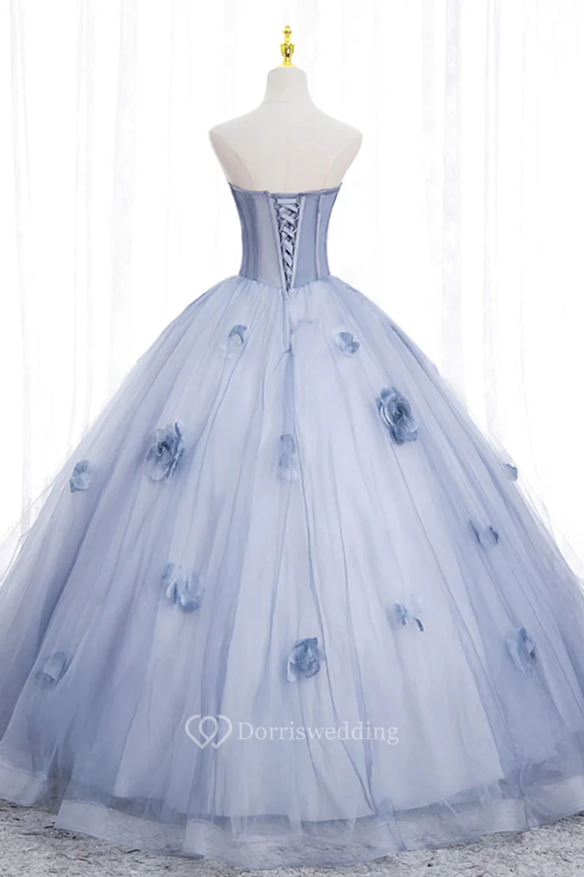 Robe de bal bustier bleu clair à fleurs view 6