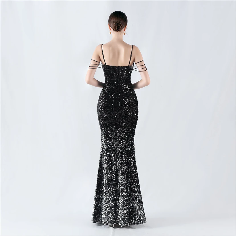 Velvet-Bottom Gradient Sequined Sexy Beaded Suspender Evening Dress view 35