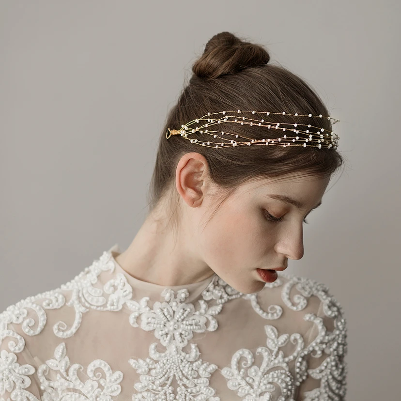 Diademas de novia de perlas preciosas al estilo coreano view 2