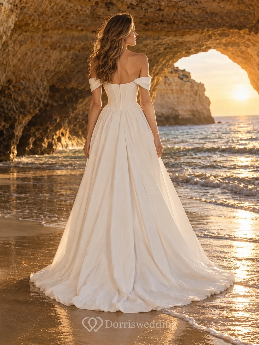 Vestido de novia de gala con corsé de popelina de algodón con hombros descubiertos y cintura natural view 2