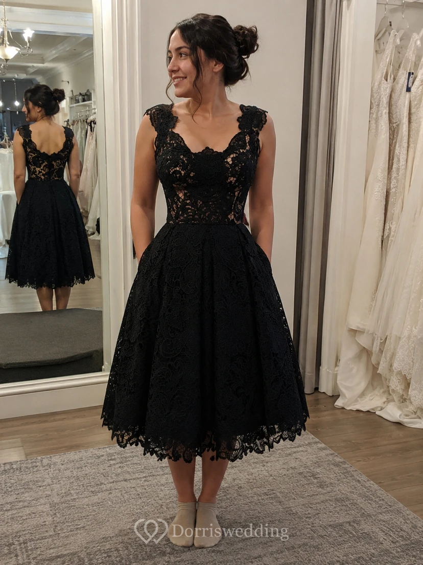 Cap Sleeve Scoop Neck A-line Knee Length Lace Dress view 8