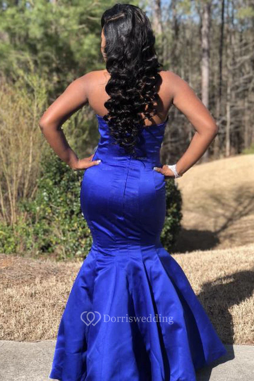 Mermaid Trumpet Satin Sweetheart Sleeveless Zipper Dress view 2