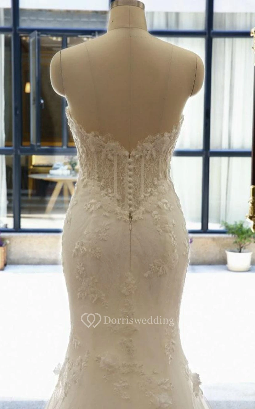 Mermaid Long Straps Sleeveless Bell Appliques Flower Zipper Straps Keyhole Tulle Lace Dress view 3