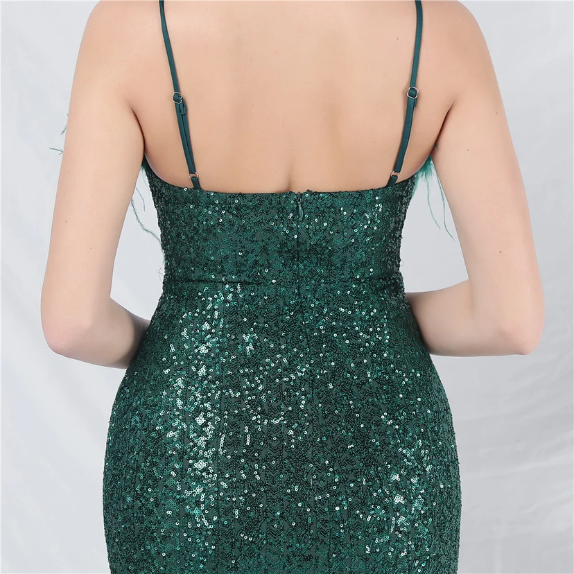 Craft Ostrich Feather Mesh Sequined Long Evening Dress view 34