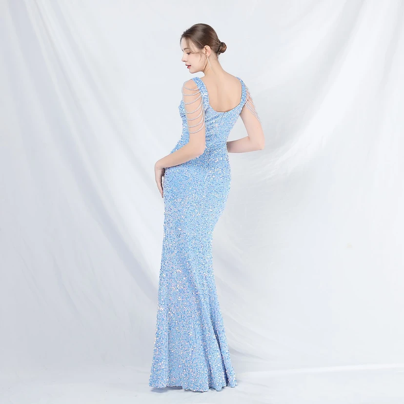 Ladies And Celebrities Formal Occasions Velvet-Bottomed Hand-Beaded Long Evening Dress view 24
