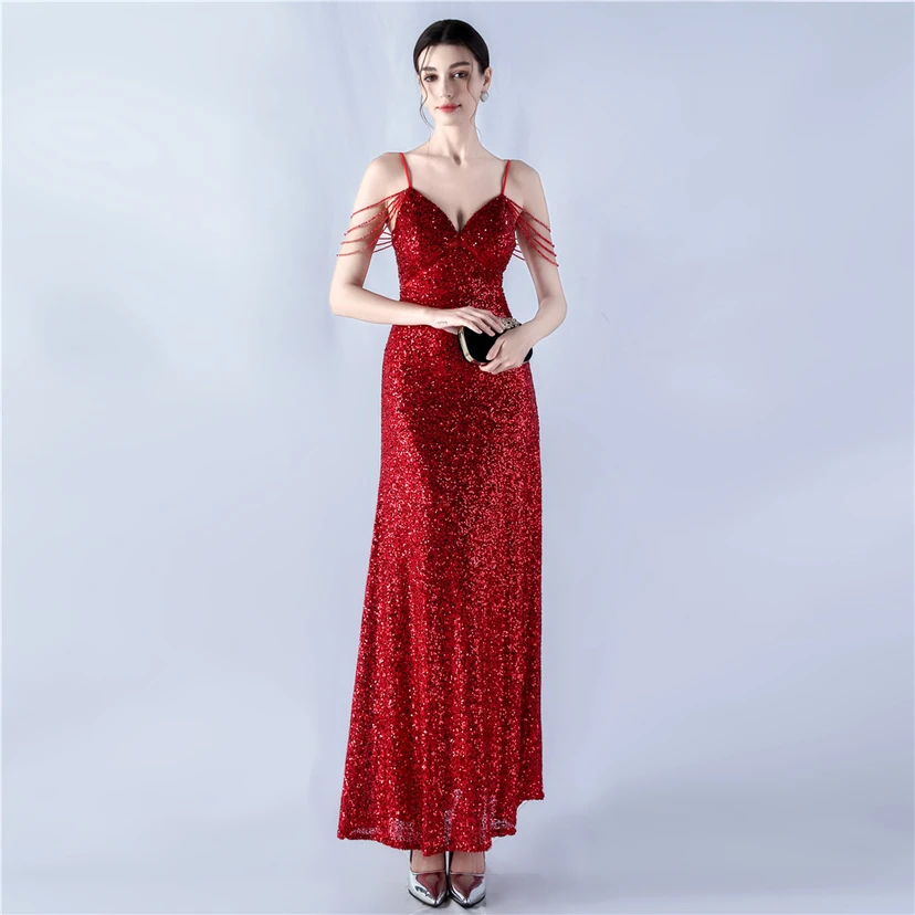 Sling A-Line Large Swing Mesh Sequin Evening Dress view 15