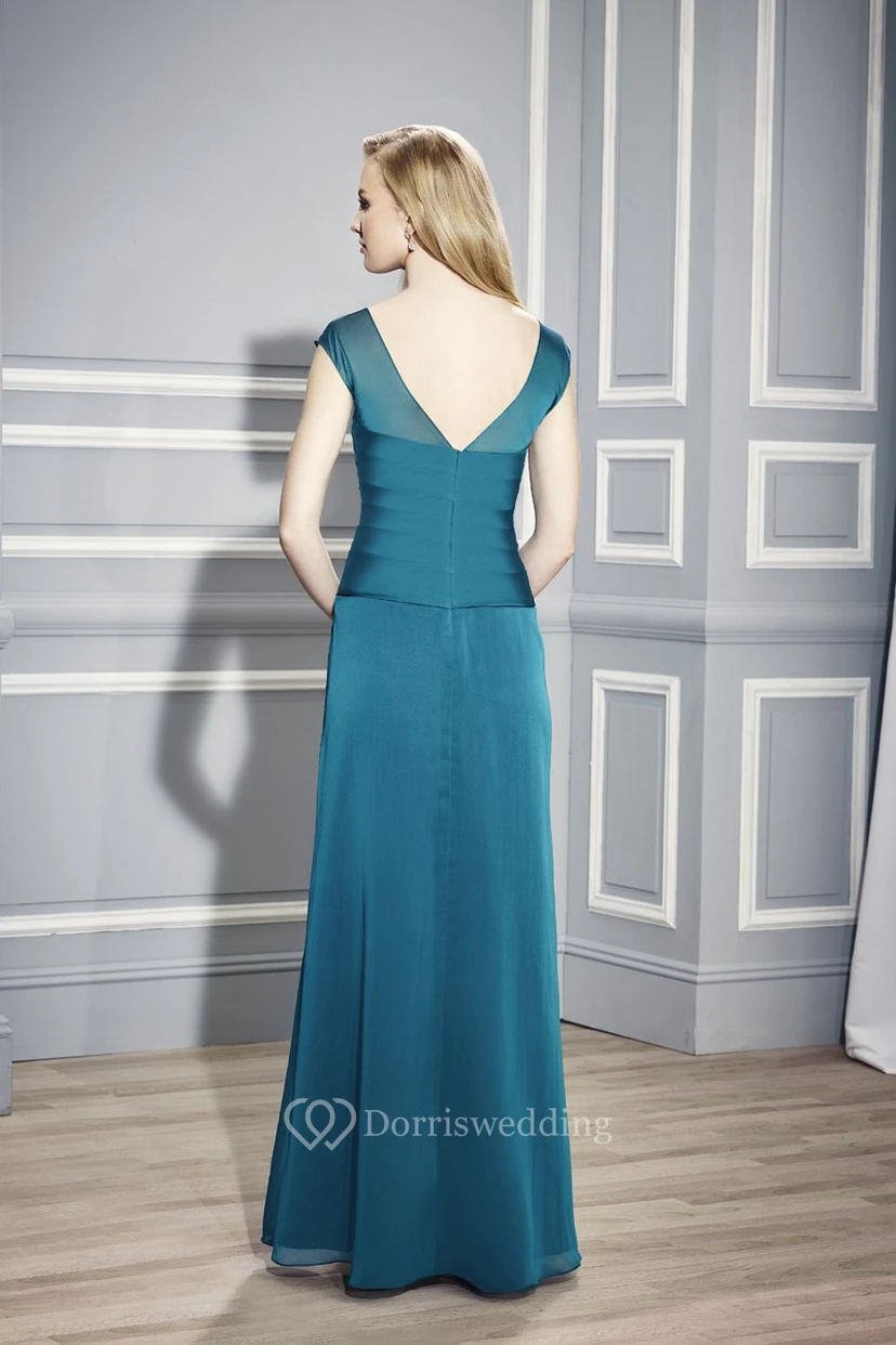 Sleeveless V-Neck Chiffon Mother Of The Bride Dress With Draping view 2