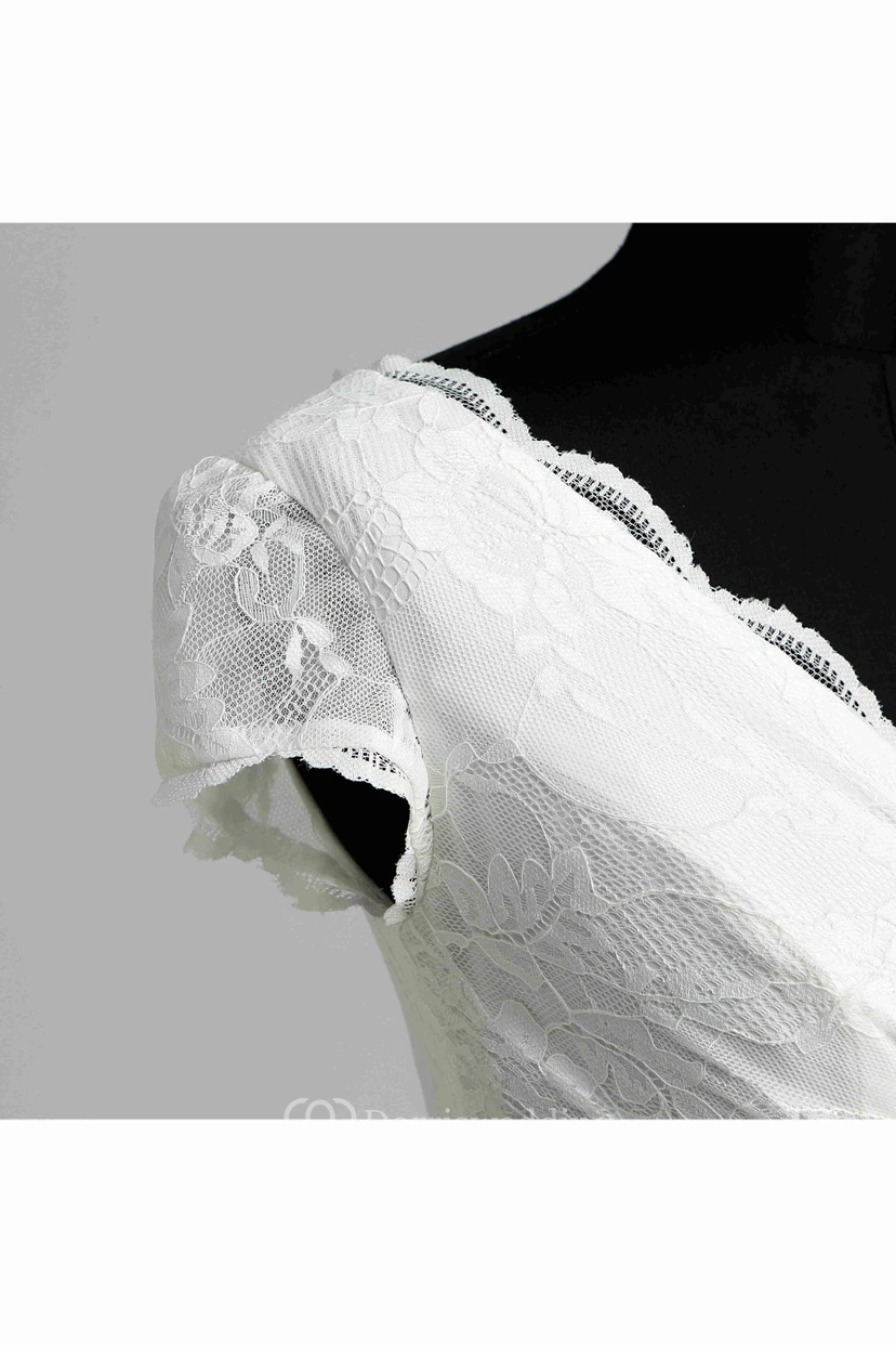 A Line Garden Cap Short Sleeve Wedding Dress view 10