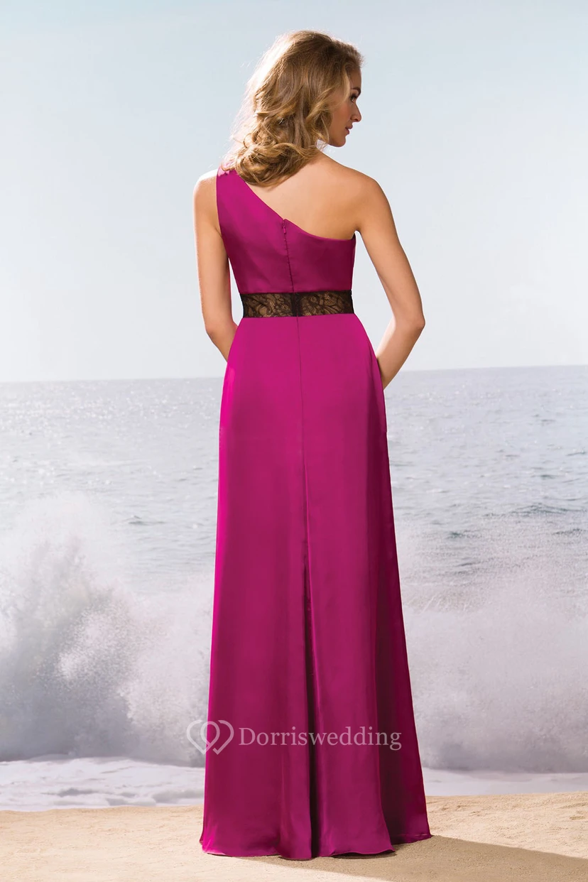 One-Shoulder Long Bridesmaid Dress With Lace Detail And Front Slit view 2