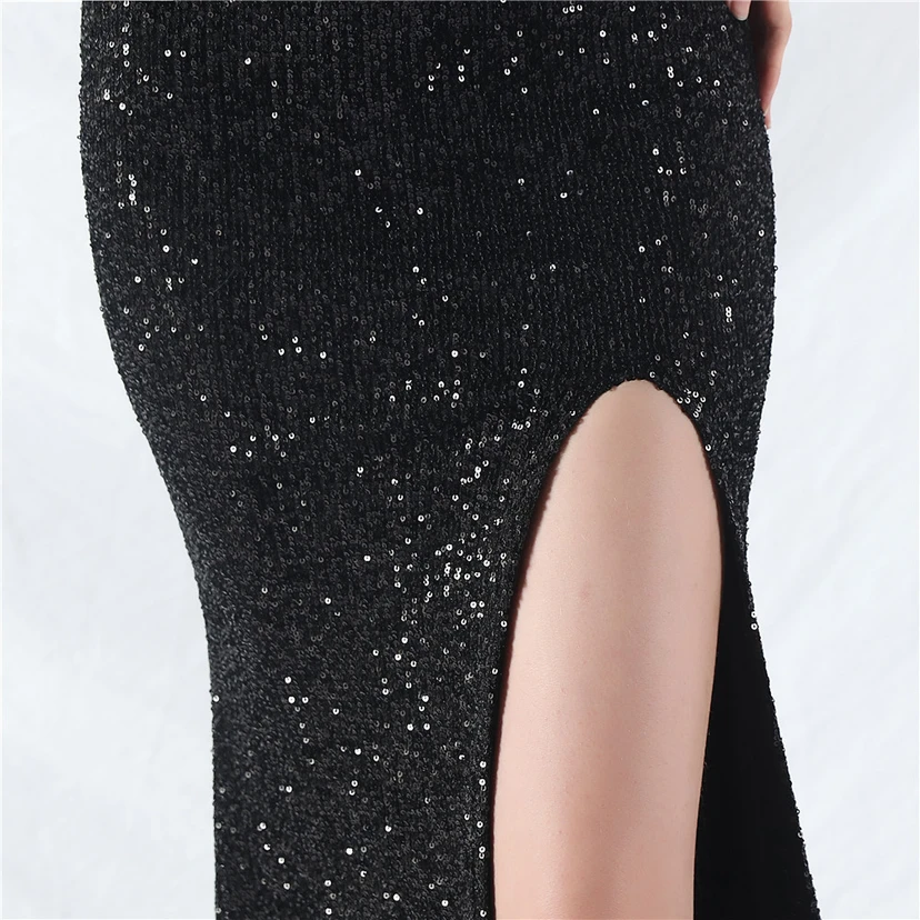 Elegantes Abendkleid mit Straußenfedern und Perlen, sexy, lang, mit Trägern und Schlitz view 39