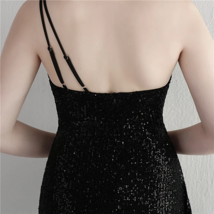 Sequined One-Shoulder Celebrity Cold Banquet Slit Long Sequin Aura Queen Dinner Fishtail Dress view 94