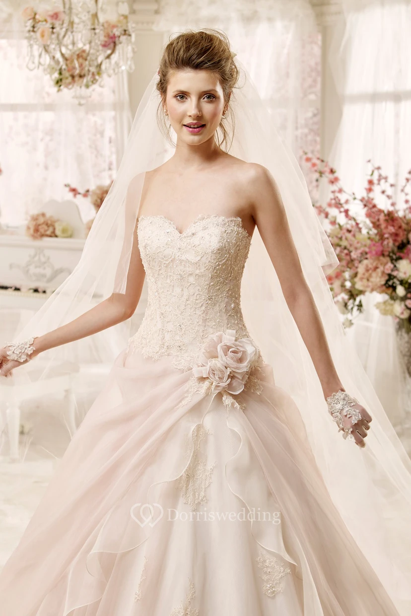 Lovely Sweetheart A-line Dress with Flowers and Asymmetrical Overlayer view 2