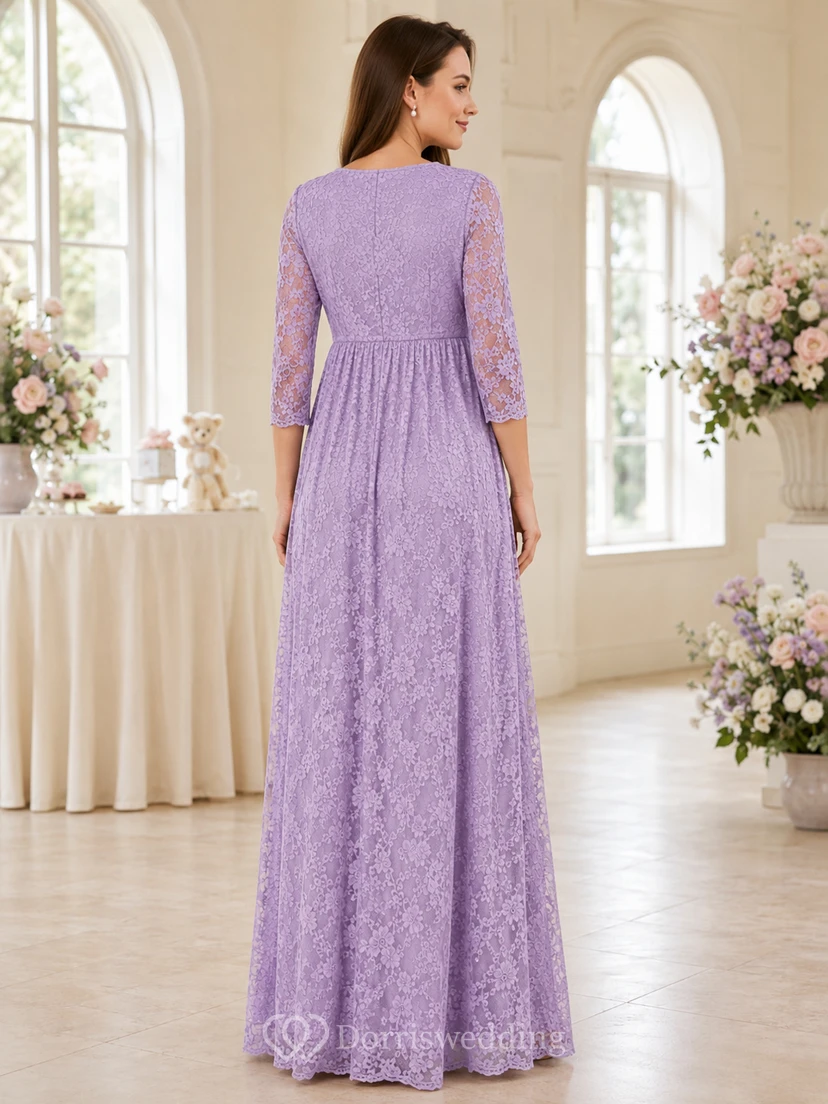 Vestido formal largo hasta el suelo con escote en V y mangas tres cuartos, color lavanda, ideal para el tercer trimestre de maternidad. view 2