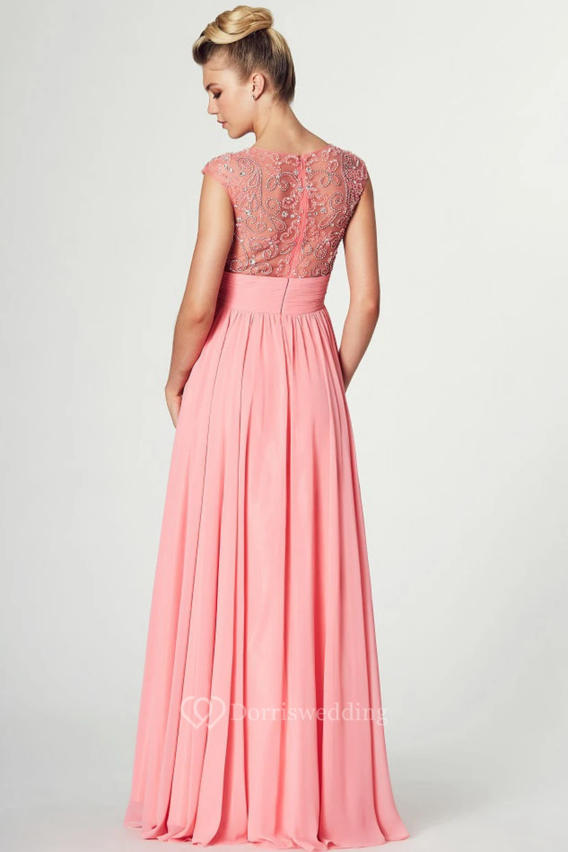 Maxi Ruched Sleeveless Scoop Neck Chiffon Prom Dress view 2