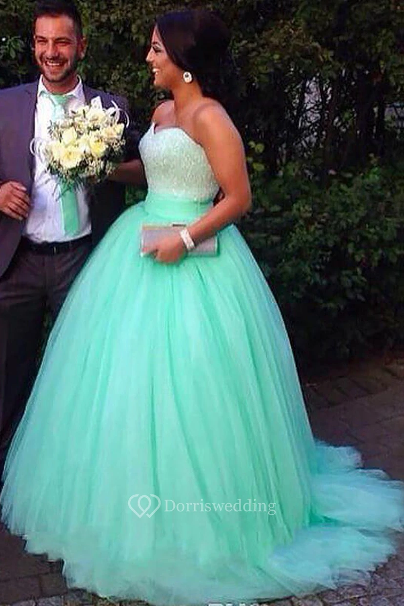 Ball Gown Tulle Sequins Sweetheart Sleeveless Zipper Dress