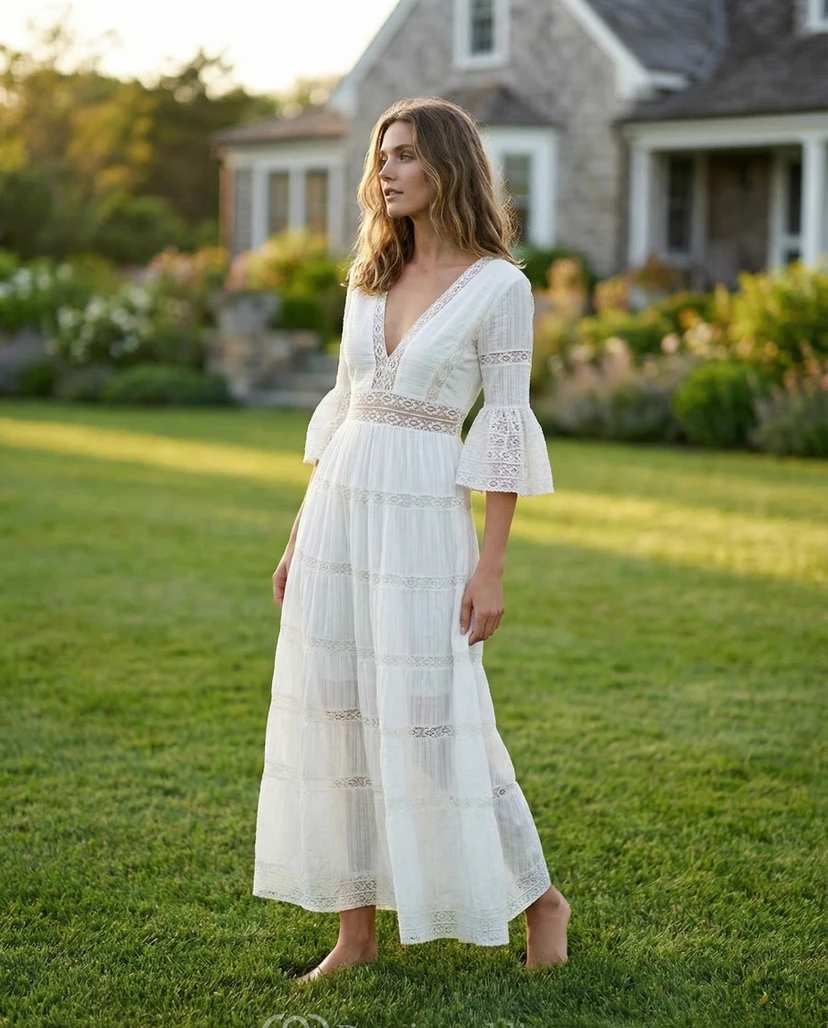 Vestido de novia informal de encaje con espalda en V