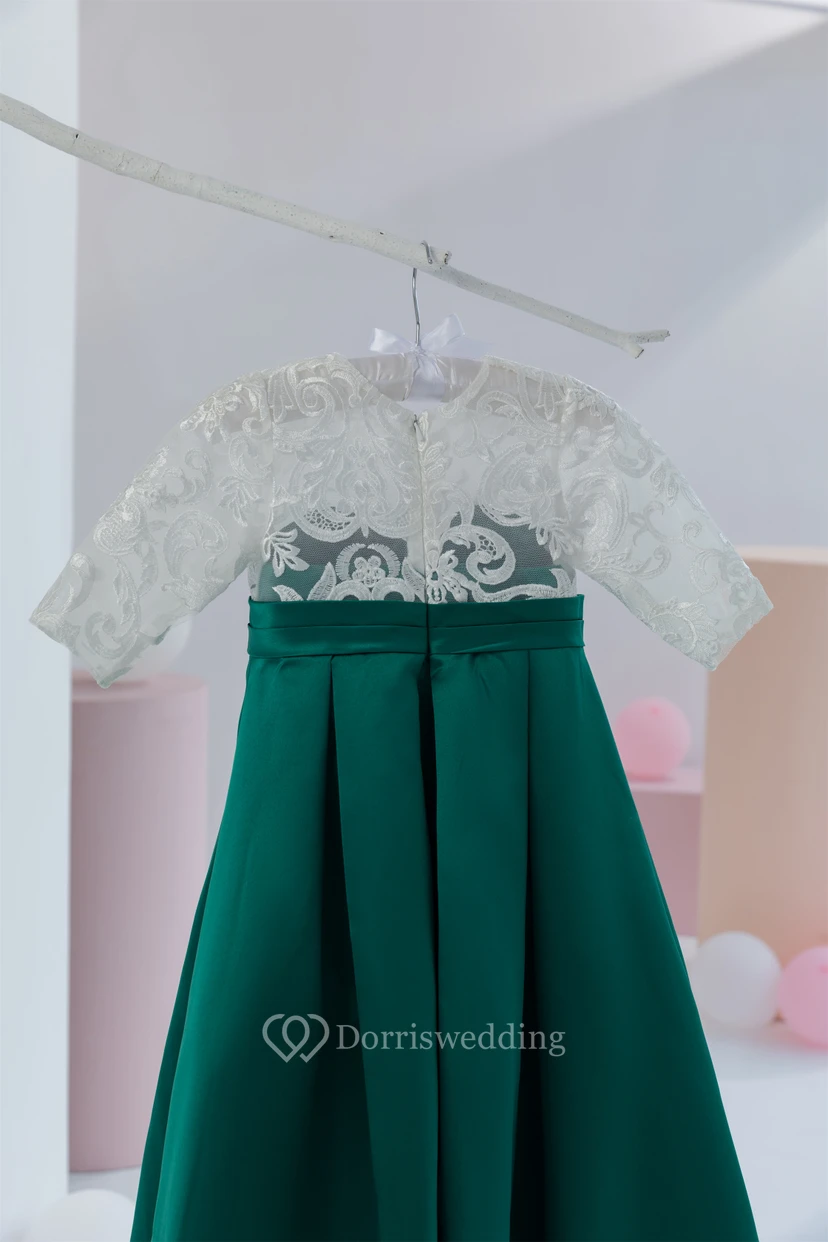 Scoop-neck Short-sleeve Two-Tone Peacock Empire Flowergirl Dress view 5