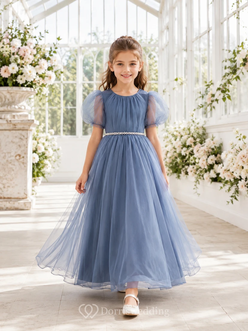 Romantisches Blumenmädchenkleid mit Spitzenoberteil