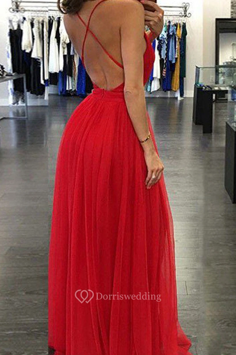 A-Line Chiffon V-neck Sleeveless Straps Dress view 2