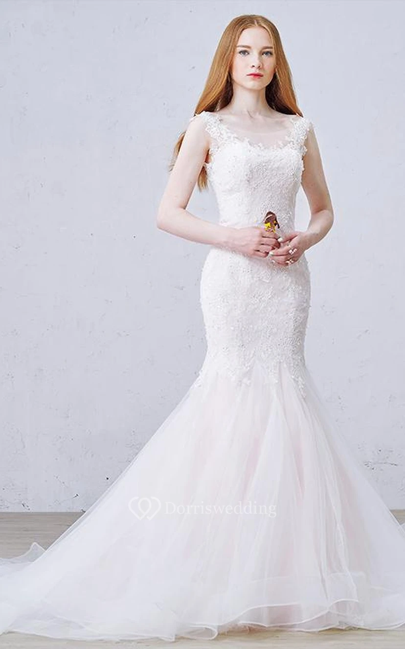 Mermaid Scoop Sleeveless Draping Bridal Dress view 4
