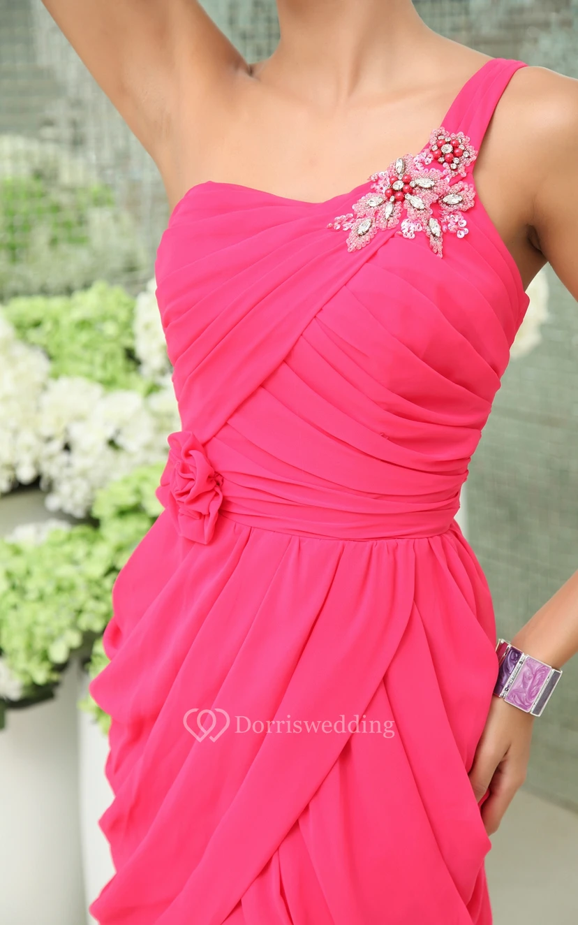 Graceful One-Shoulder Sheath Gown Floral Waist view 5