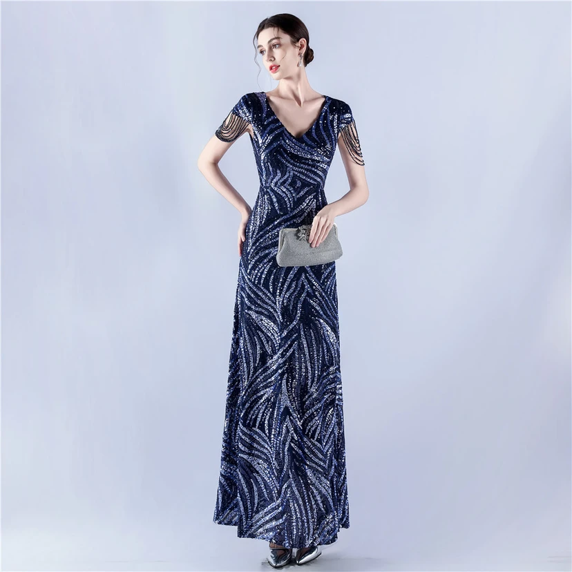 A-Line Big Swing Dress Skirt Encrypted Sequined Craft Beaded Evening Dress view 42
