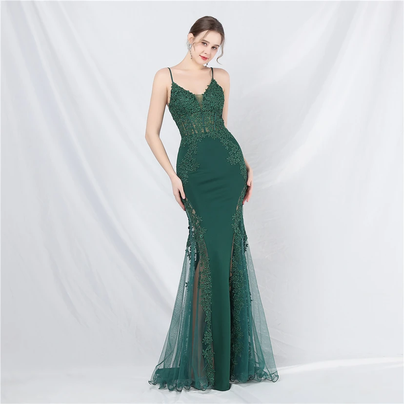 Spitzen-Abendkleid mit heißer Diamant- und Fischgrätenmuster-Weste, tiefem Taillenausschnitt, schulterfreiem Design und kurzer Schleppe view 56