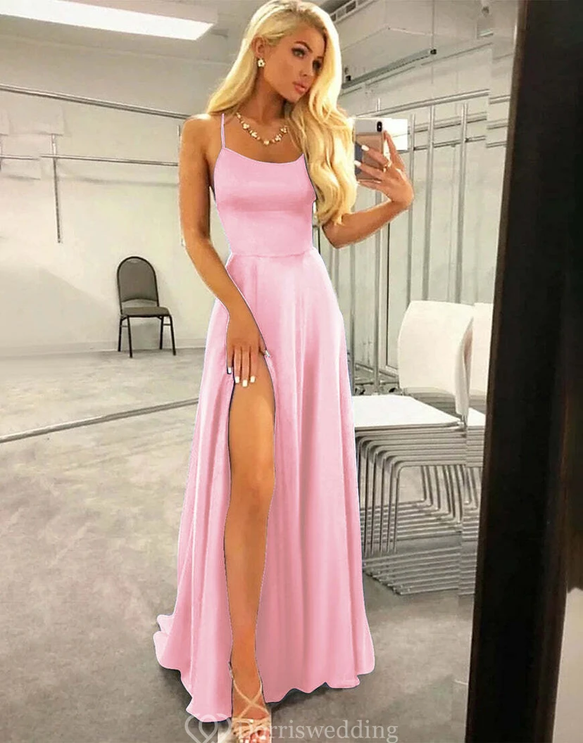 Simple Satin Spaghetti A-line Dress with Sweep Train view 14