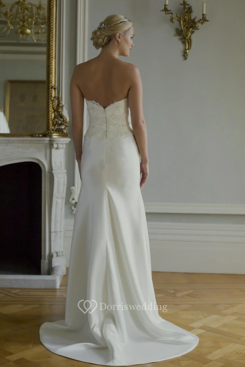Sheath Floor-Length Strapless Sleeveless Appliqued Satin Wedding Dress view 2