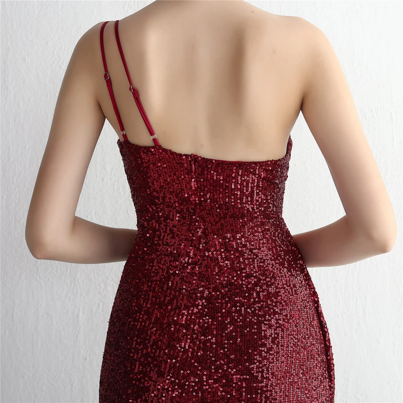 Sequined One-Shoulder Celebrity Cold Banquet Slit Long Sequin Aura Queen Dinner Fishtail Dress view 31