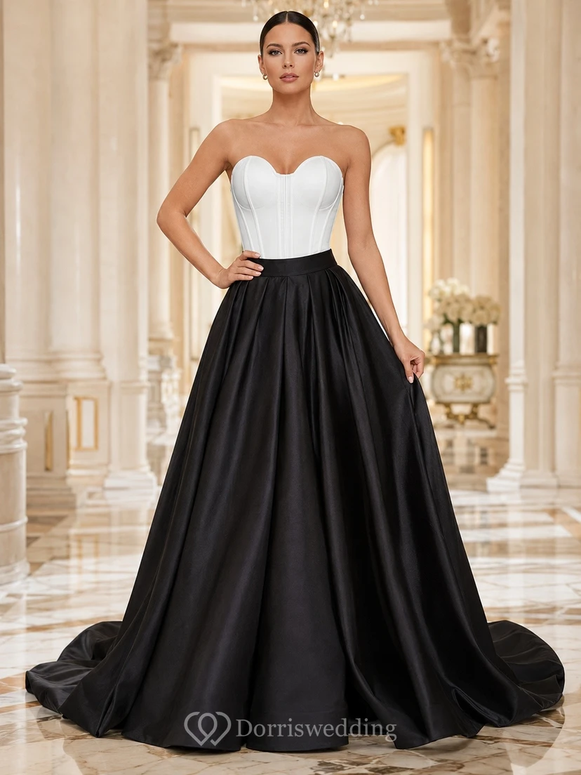 Two Square Modern Piece Neck Satin Bridal Refined Wedding Dress