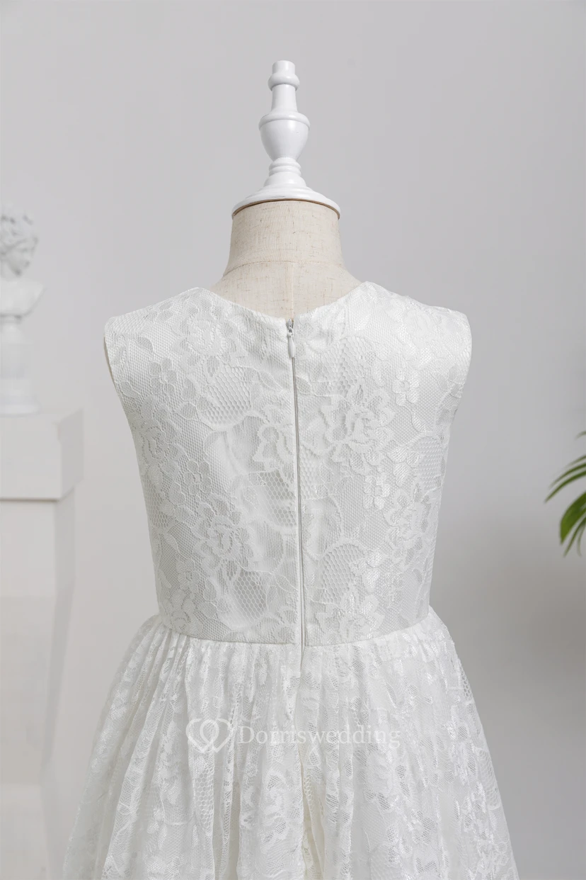First Communion White Lace Long Layered Flowergirl Dress view 8
