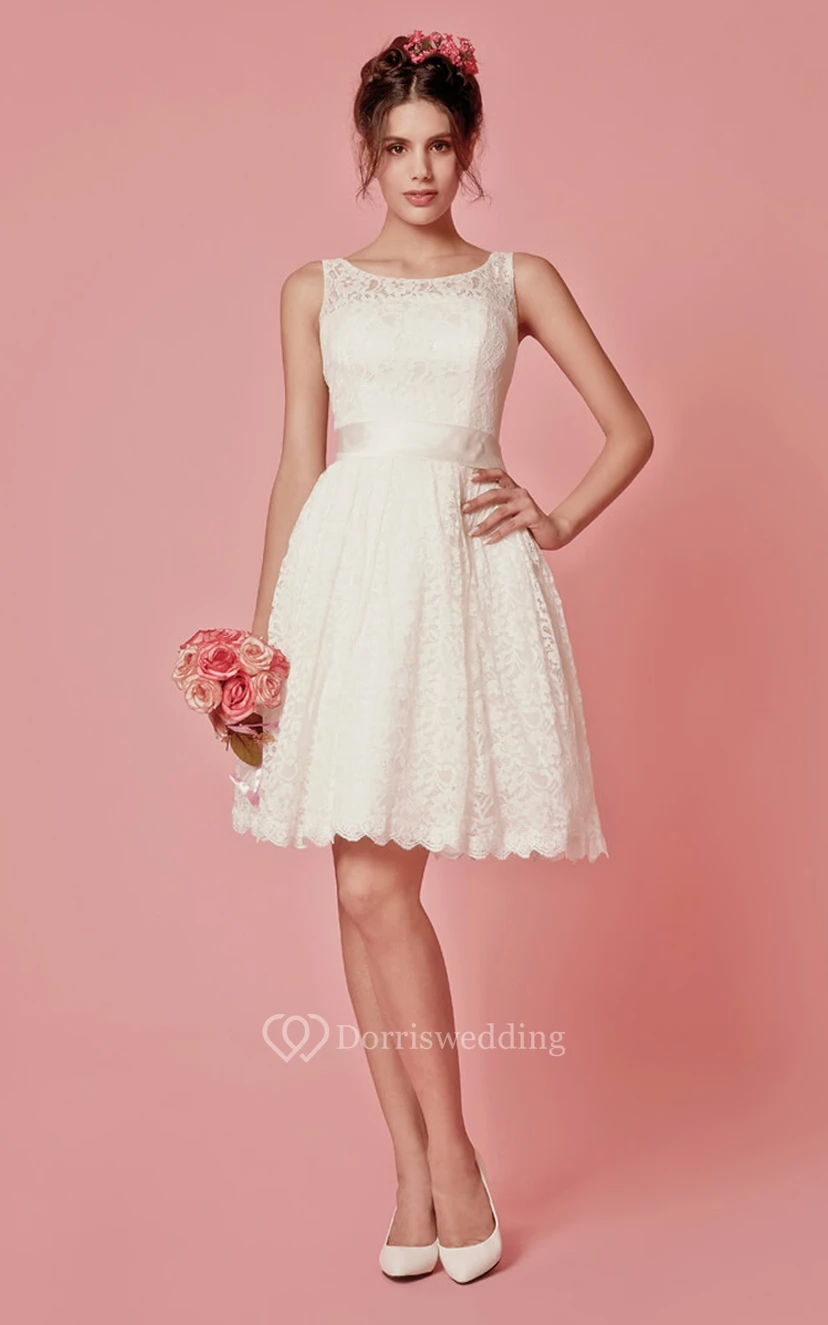 Enchanting Sleeveless Knee Length Lace Dress With Pleats view 3