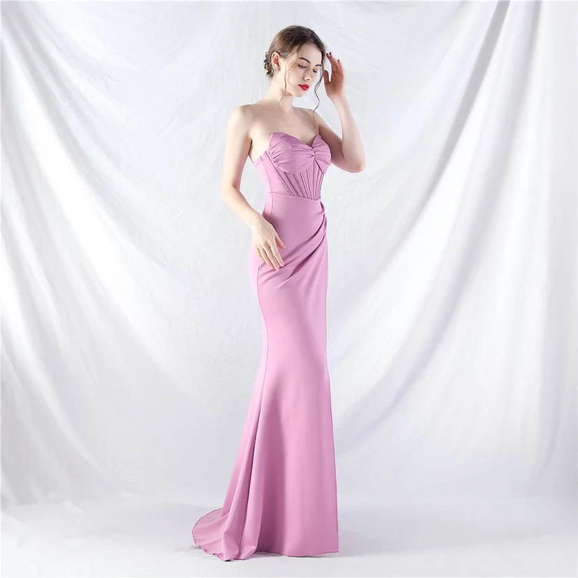 Vestido de noche de satén de alta gama con cola vertical pequeña y chaleco de espina de pescado de estilo palacio, de gran resistencia y cintura ajustada. view 13