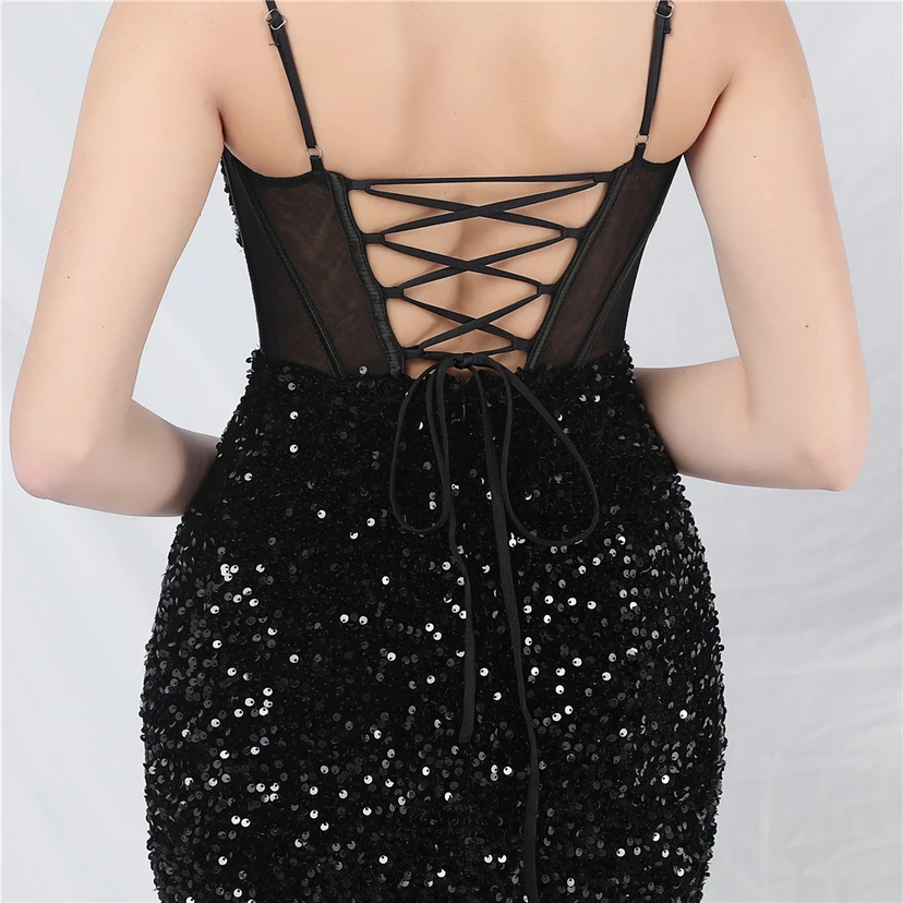 Palace Style Heavy Fishbone Waist Mesh Sequined High-End Evening Dress view 15